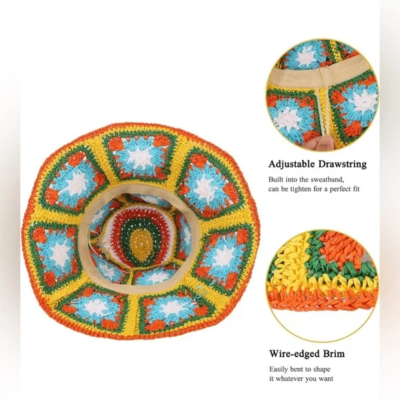Boho Crochet Straw Hat - Picture 2 of 10